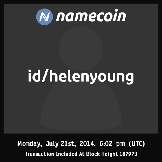 id/helenyoung | 2014-07 | Namecoin Identity (id/ asset) |