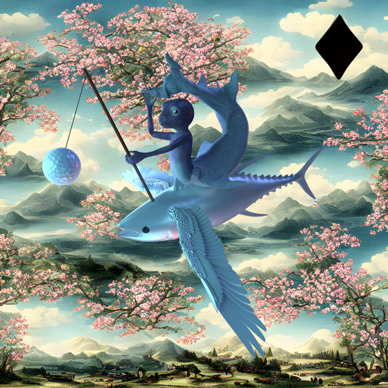 #97 | Flying fish with golf ball scene with background seed 330 and a Black Diamond card suit