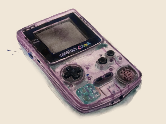 Watercolor of everyones favourite GameBoy - the clear one