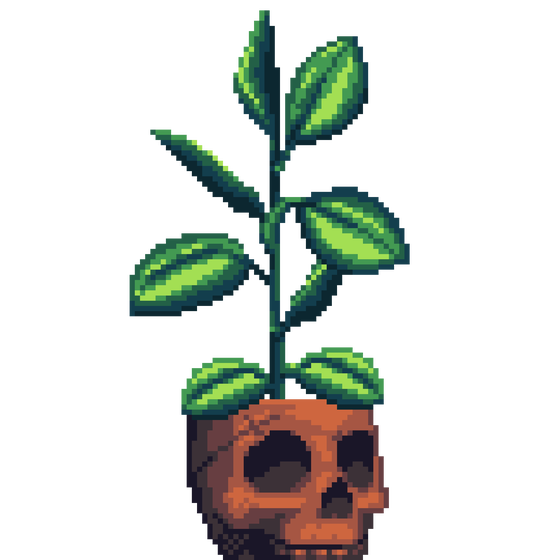 Rubber Plant in Clay Skull pot