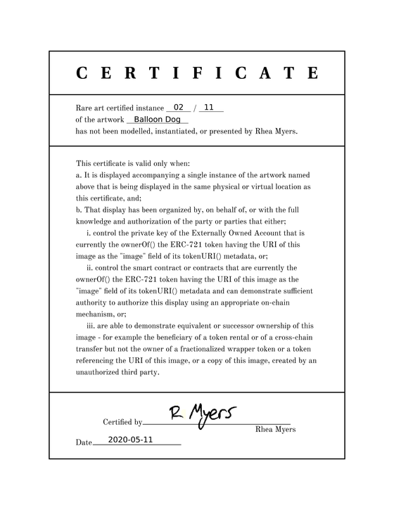 Certificate of Inauthenticity: Balloon Dog (02 of 11)