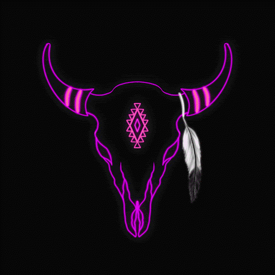 Neon Glitch Buffalo Skull