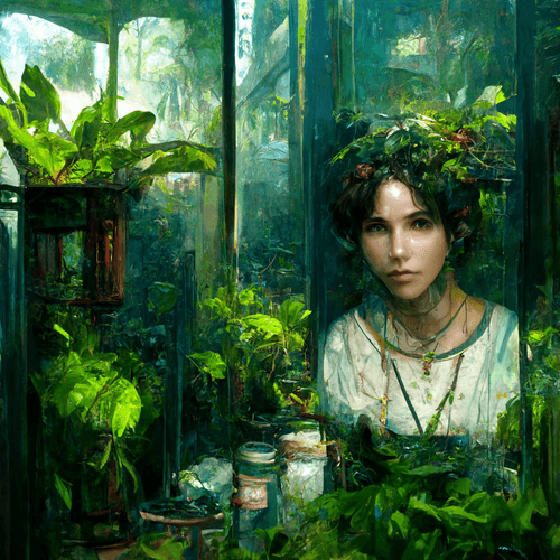 Woman inside a glass_ green house