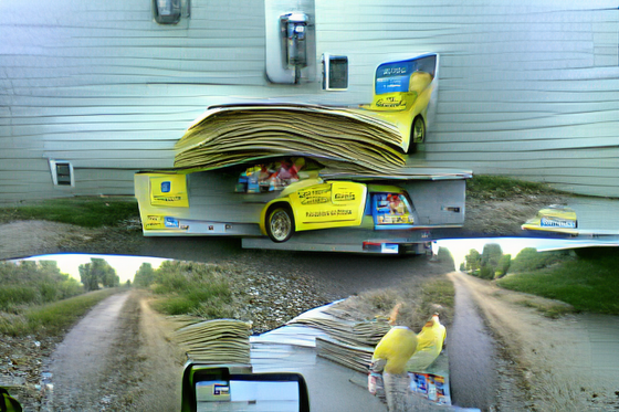 Delivering phone books off the back of a trailer connected to dads car.