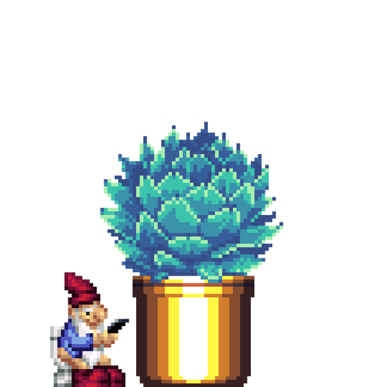 Artichoke Agave in Large Pinstripe pot with Toilet Gnome