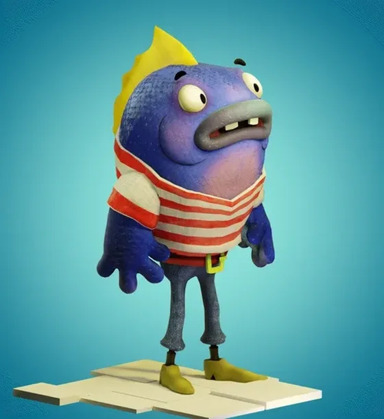 Blue Fish with Red Stripped Shirt