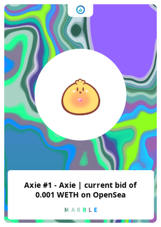 Axie #1 - Axie | current bid of 0.001 WETH on OpenSea