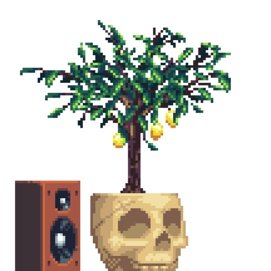 Lemon Tree in Bone Skull pot with Speaker