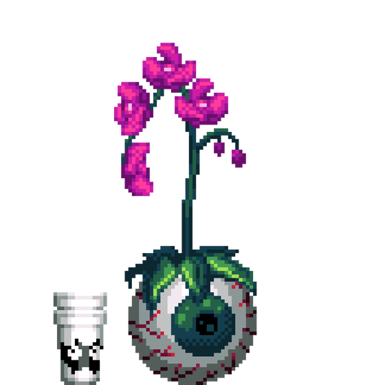 Purple Orchid in Eyeball pot with Myk Double Cup