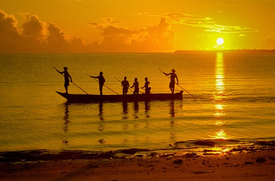 Tanzanian Fishermen at Sunrise by Pam Voth