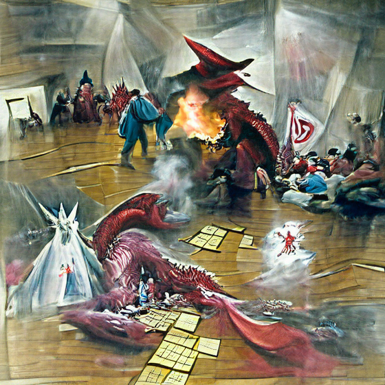 The grand wizard stepped up, hit his rod in the floor and summoned a great diamond dragon who immediately attacked the crimson dragon. The dragons fought hard, their fire engulfed the room as the people fled in panic. The crimson dragon was winning, and the grand wizard looked desperate.