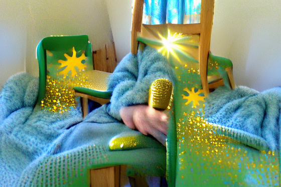 Sitting on my yellow plastic chair in my blue and green dressing gown with the winter morning sun pouring into my bedroom.