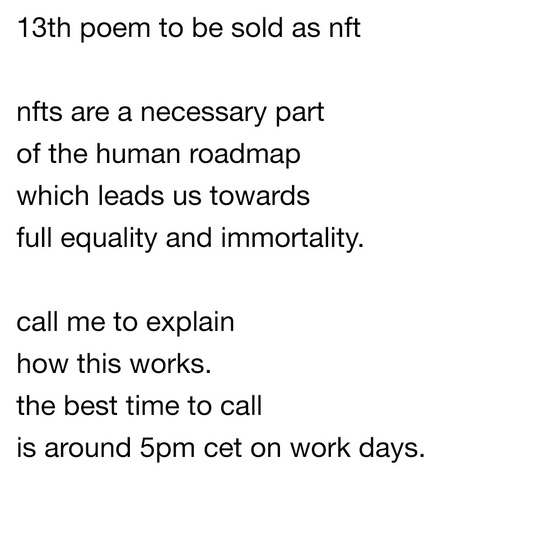 13th poem to be sold as nft