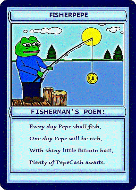 FISHERPEPE | SERIES 14 Card 9 | RarePepe | Rare Pepe Wallet 2017 Counterparty XCP Fishing Bitcoin Poem NFT Asset