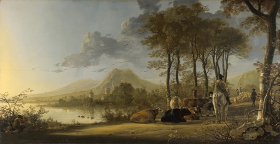 #47 0048 Aelbert Cuyp - River Landscape with Horseman and Peasants