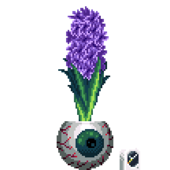 Purple Hyacinth in Eyeball pot with Alarm Clock