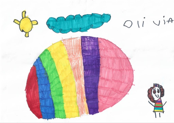 Rainbow Sphere & Olivia in a Rainbow Dress