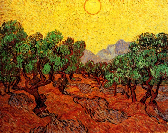 #104 Olive Trees with Yellow Sky and Sun