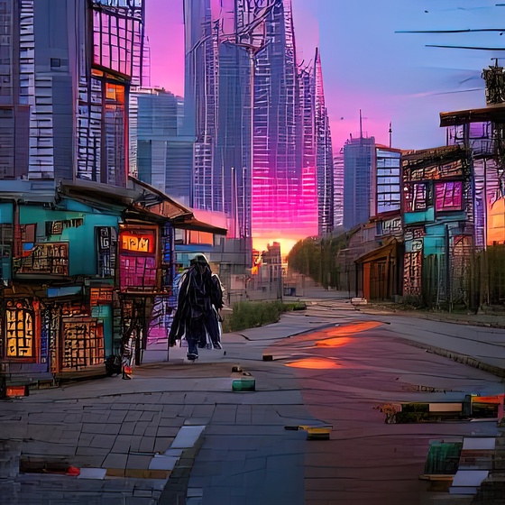 streets of cyberpunk city at sunset 0qTTBKxeFnF388Z8AJUf