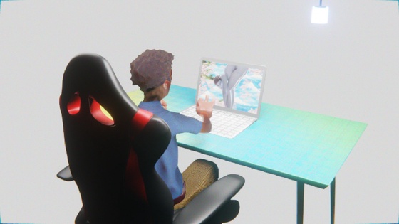 Desktop #19: The Developer in the Gaming Chair With a Hanging Light and a Gardens Monitor on a Green FELT Zine Table in The Void