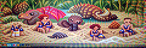 #412 The pangolin are chilling on the beach