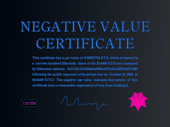 Negative Value Certificate #110 of 256