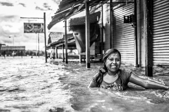 teenager in a flood