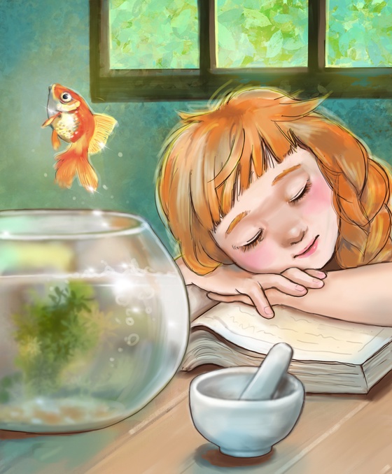 Sleeping little green witch