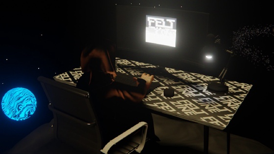 Desktop #34: The Guru in the Black Slim Chair With a Desk Lamp and a Old School Monitor on a Felt Zine Table in Space