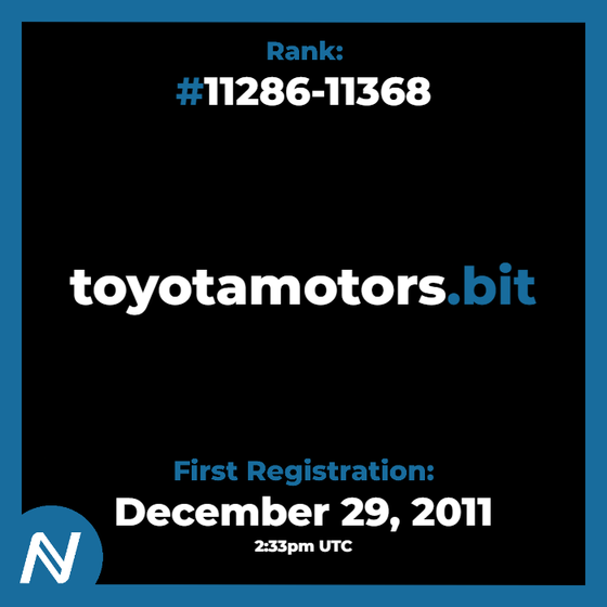 #11286-11368 | d/toyotamotors | Dec. 29, 2011 | Namecoin .bit Domain