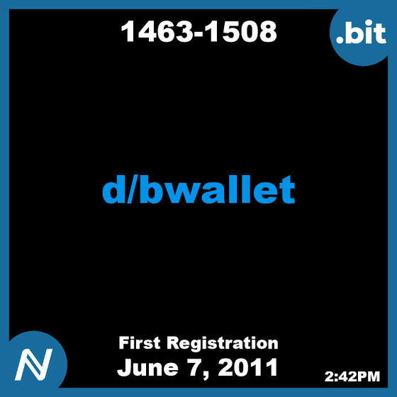 1463-1508 | d/bwallet | June 7, 2011 | Namecoin Domain