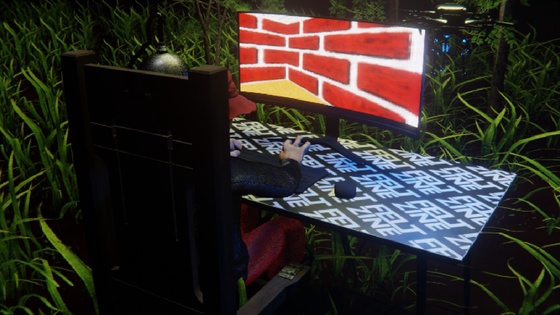 Desktop #324: The Hypebeast in the Electric Chair With a Drone and a Maze Monitor on a Felt Zine Table in The Forest