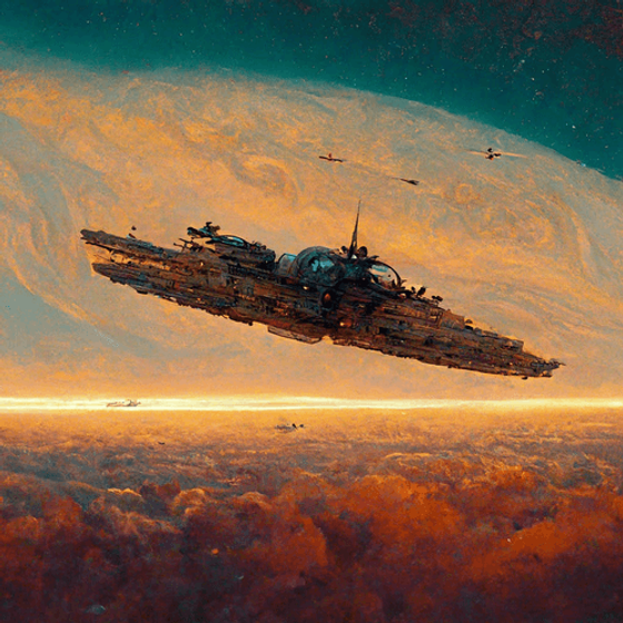 Spaceship flying past Jupiter