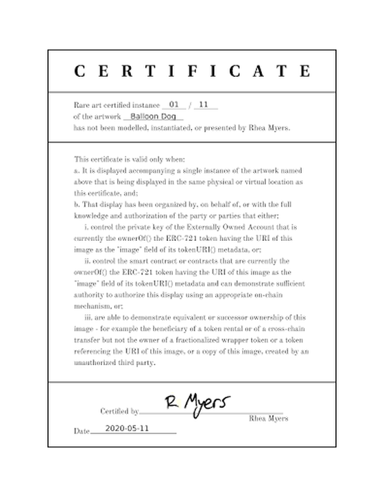 Certificate of Inauthenticity: Balloon Dog (01 of 11)