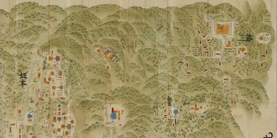 比叡山延暦寺の古地図『山門三塔坂本惣絵図』(1767年, 江戸時代中期) 1/500