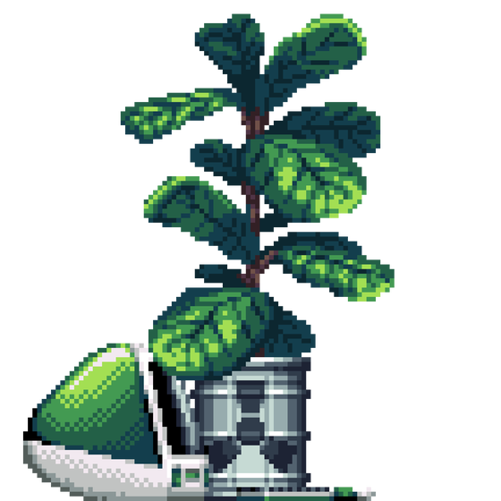 Fiddle-Leaf Fig in Radioactive Waste pot with iMac