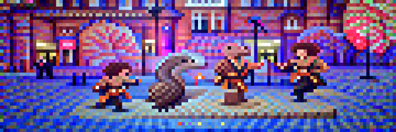 #517 The pangolin are doing karate in a townsquare