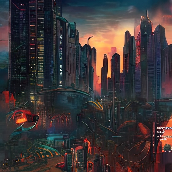 cyberpunk city panorama sunset 1119934701