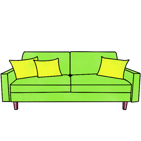 Green Couch - Yellow Pillows