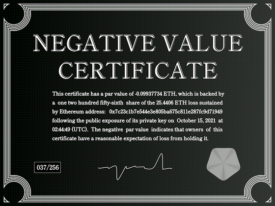 Negative Value Certificate #37 of 256