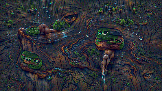 DRIPPING PEPE ON A LOG IN THE WOODS EARTH ELEMENT