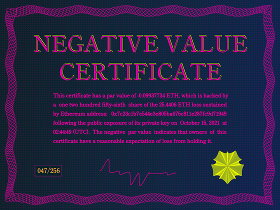 Negative Value Certificate #47 of 256