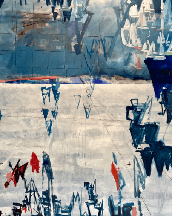 On The Horizon, 5' x 4', oil on board, process image #1