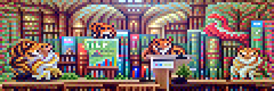 #462 The tigers are reading large books in a library