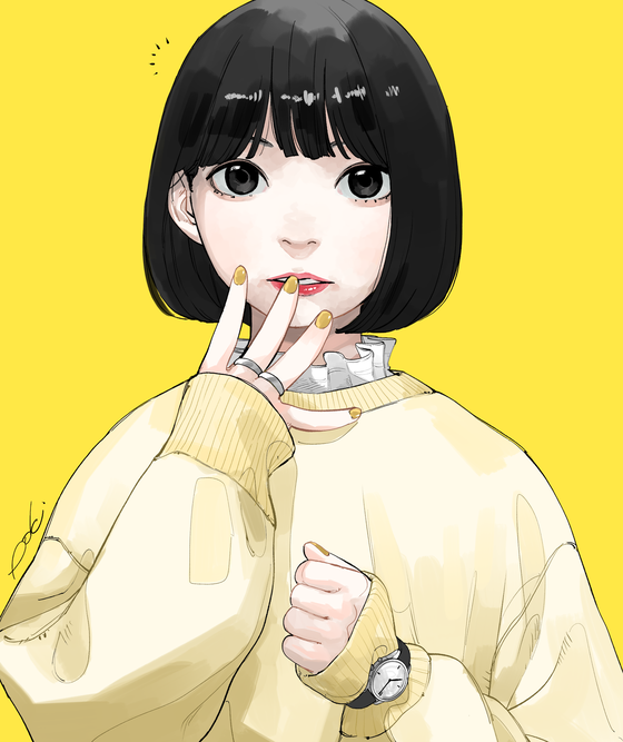 A girl in a yellow sweatshirt