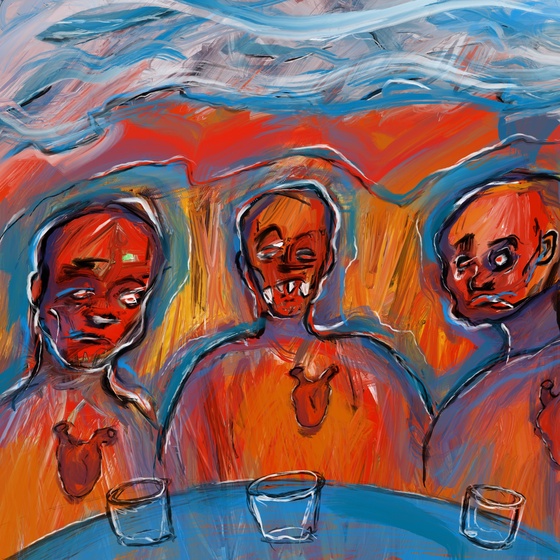 Three Ghosts Drinking Under Calm Skies