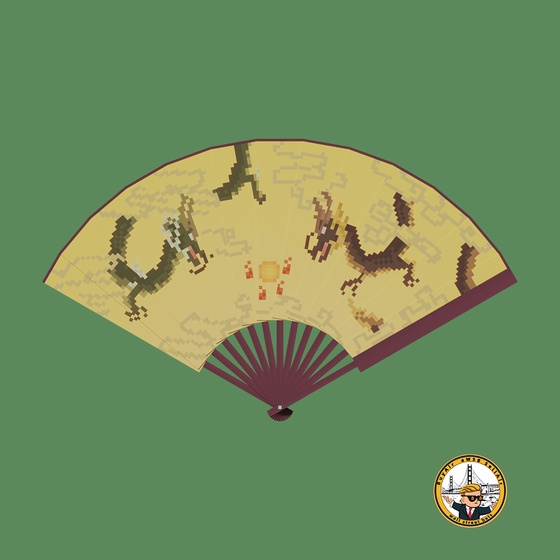 Folding Fan with Two Dragons Playing with A Pearl Painting