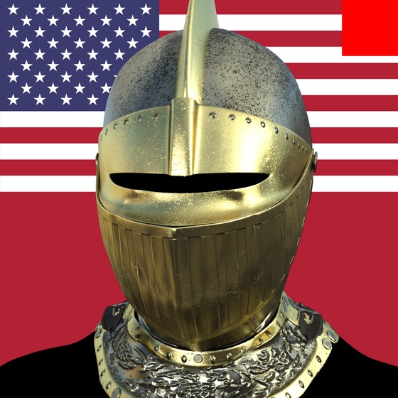 Villain #580 - The Gold Knight Helmet Villain on the Merica background with the Red Accent