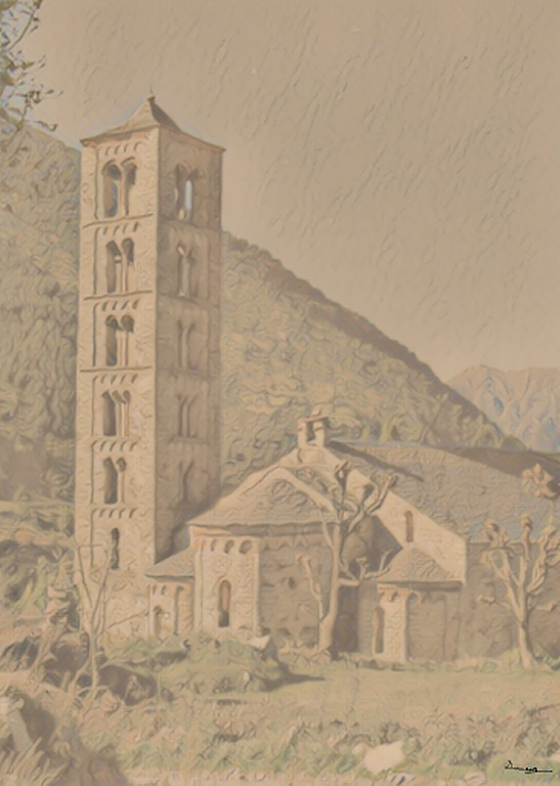 Church of St. Clement of Tahull, Spain by Romanesque Architecture in the style of James Ensor - art generated using Artificial Intellignece