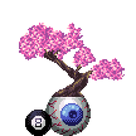 Cherry Bonsai in Eyeball pot with 8 Ball